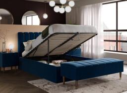 Mount Velvet-Finish Ottoman Bed Frame - 5'0 King - Blue - thumbnail 2