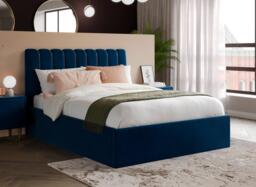 Mount Velvet-Finish Ottoman Bed Frame - 5'0 King - Blue