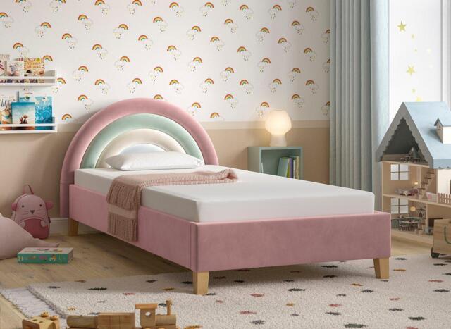 Rainbow Kids Velvet-Finish Bed Frame - 3'0 Single - Pink - image 1