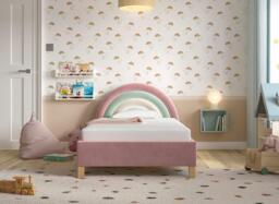 Rainbow Kids Velvet-Finish Bed Frame - 3'0 Single - Pink - thumbnail 2