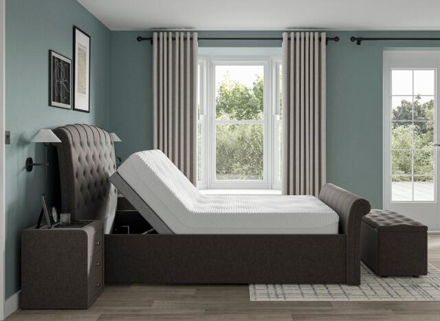 Paris Sleepmotion Adjustable Upholstered Bed Frame - 4'6 Double - Grey - image 1