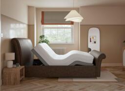 Delaware Sleepmotion Adjustable Upholstered Bed Frame - 4'6 Double - Brown - thumbnail 1