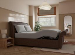 Delaware Ergomotion Adjustable Upholstered Sleigh Bed Frame - 4'6 Double - Brown - thumbnail 2