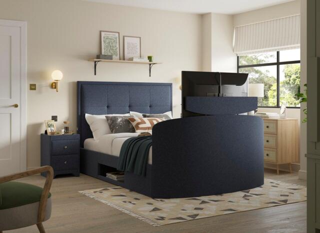 Hopkins Ottoman TV Bed - 4'6 Double - Blue - image 1