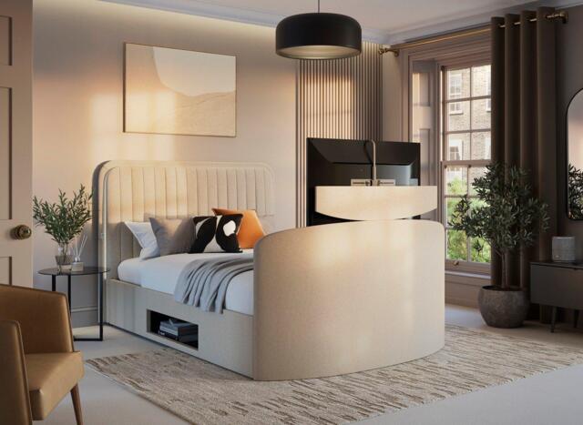 Alexis TV Bed - 4'6 Double - Cream - image 1