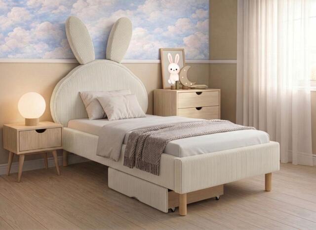 Darcie Upholstered Kids Bunny Bed Frame - 2'4 Toddler - Cream - image 1