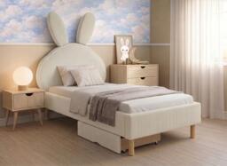 Darcie Upholstered Kids Bunny Bed Frame - 2'4 Toddler - Cream