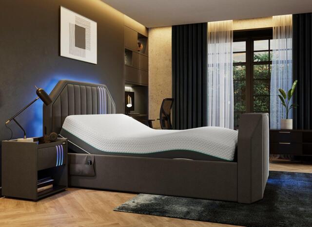 Nocturna Adjustable TV Bed - 4'6 Double - Grey - image 1