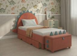 Frankie Velvet Finish Dino Storage Box - Orange - thumbnail 4