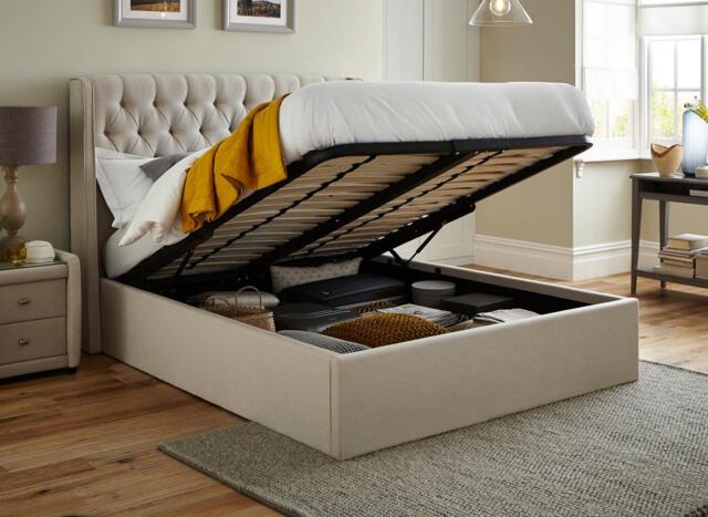 Deacon Upholstered Ottoman Bed Frame - Beige