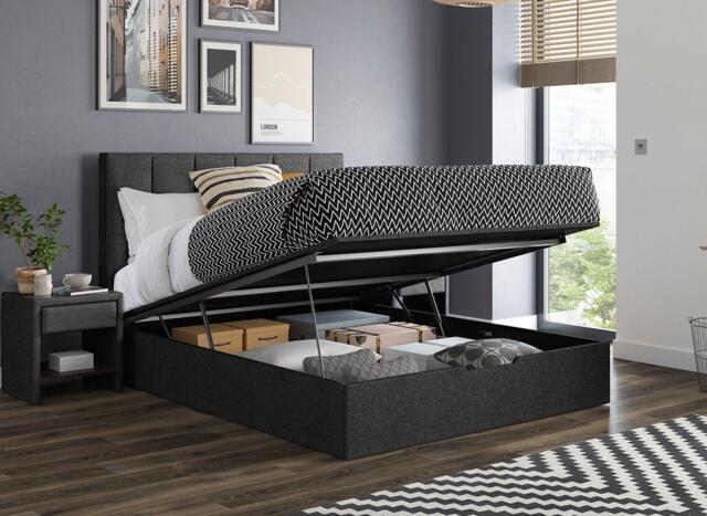 Ealing Upholstered Ottoman Bed Frame - 4'6 Double - Grey - image 1
