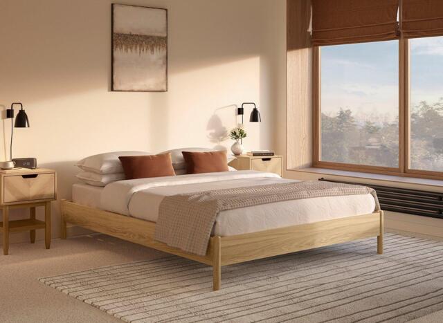 Philomena Wooden Platform Bed Frame - 4'6 Double - Brown - image 1