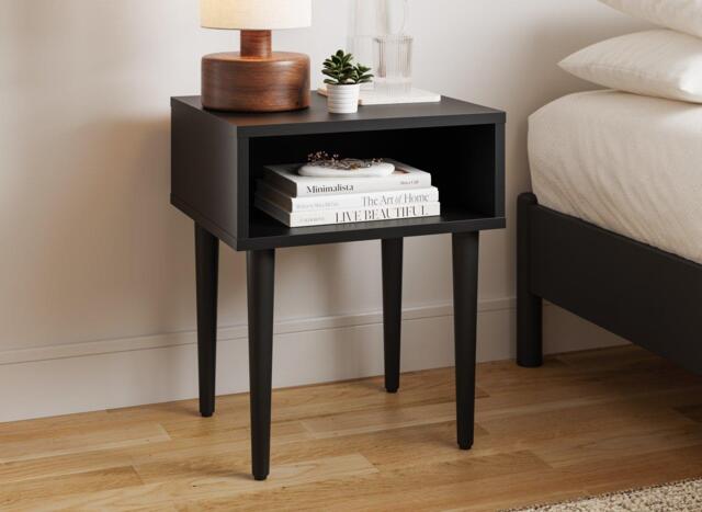 Philomena Wooden Bedside Table - Black