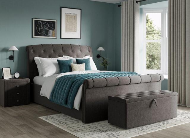 Paris Upholstered Ottoman Bed Frame - 4'6 Double - Grey - image 1
