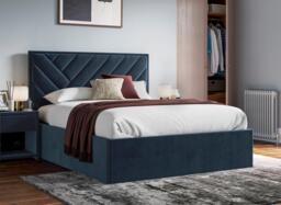 Jay Velvet-Finish Upholstered Ottoman Bed Frame - 6'0 Super king - Blue