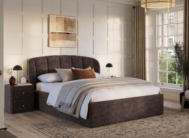 Amarilla Bouclé Ottoman Bed Frame - 6'0 Super king - Brown - image 1