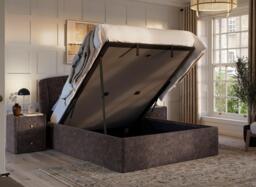 Amarilla Bouclé Ottoman Bed Frame - 6'0 Super king - Brown - thumbnail 2
