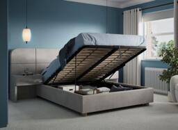 Xavier Upholstered Ottoman Bed Frame with Bedside Tables - 6'0 Super king - Grey - thumbnail 2