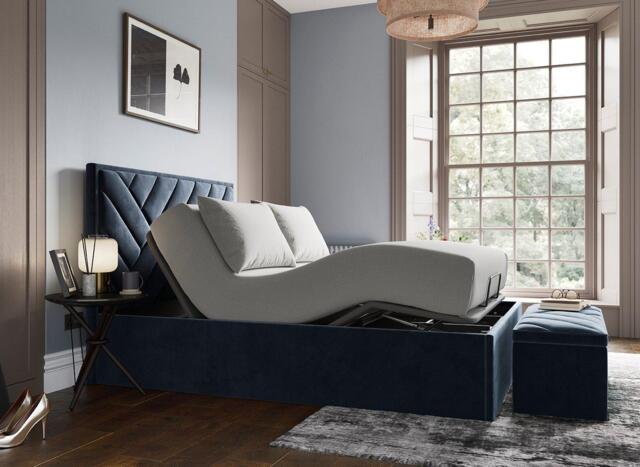 Jay Ergomotion Adjustable Velvet-Finish Bed Frame - 6'0 Super king - Blue - image 1