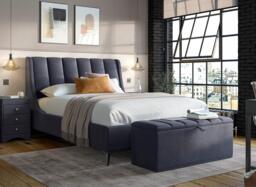 Enzo Upholstered Ottoman Bed Frame - 4'6 Double - Blue - thumbnail 1