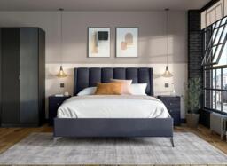 Enzo Upholstered Ottoman Bed Frame - 4'6 Double - Blue - thumbnail 3