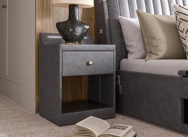 Yokohama Upholstered USB Charging Bedside Table - Grey