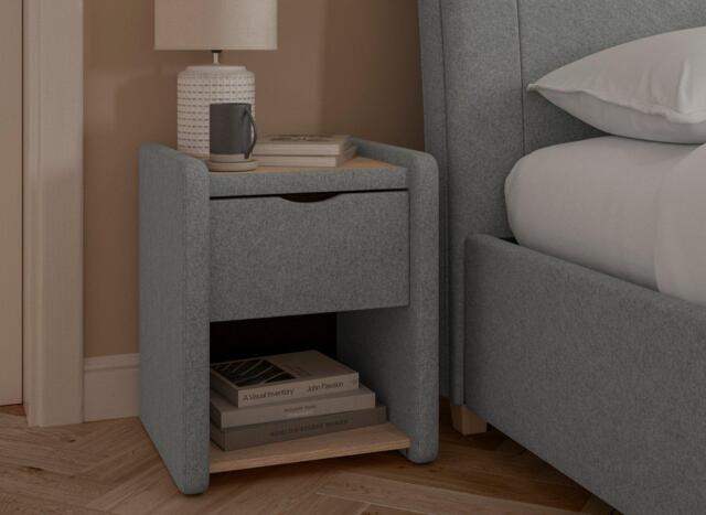 Delaware Upholstered Bedside Table - Grey