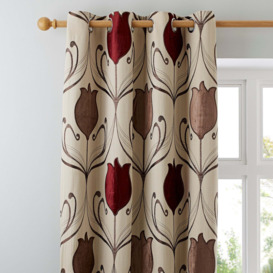 Lalique Wine Eyelet Curtains Red/Brown