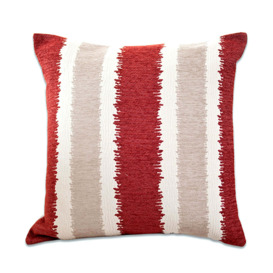 Large Chenille Striped Cushion Red/Cream