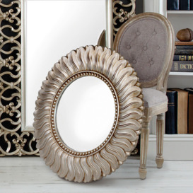 Leaf Round Champagne Wall Mirror, 75cm Gold Effect