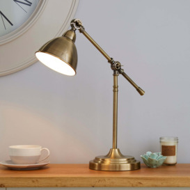 Lever Arm Antique Brass Desk Lamp Brown