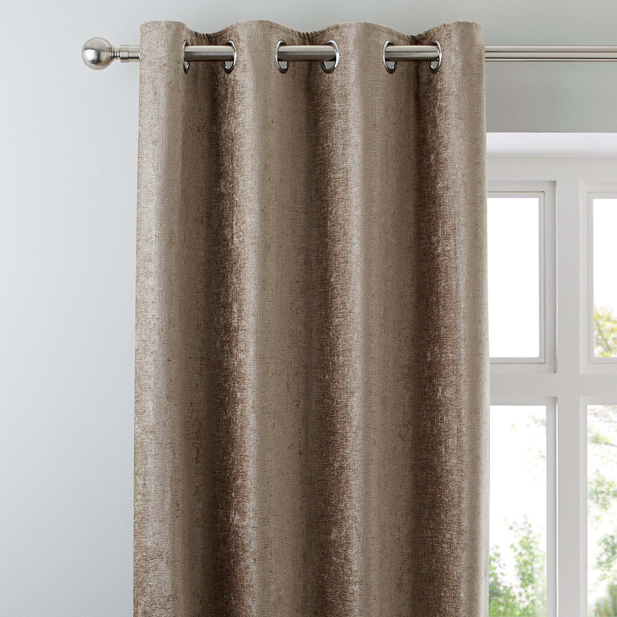 Chenille Taupe Eyelet Curtains Brown