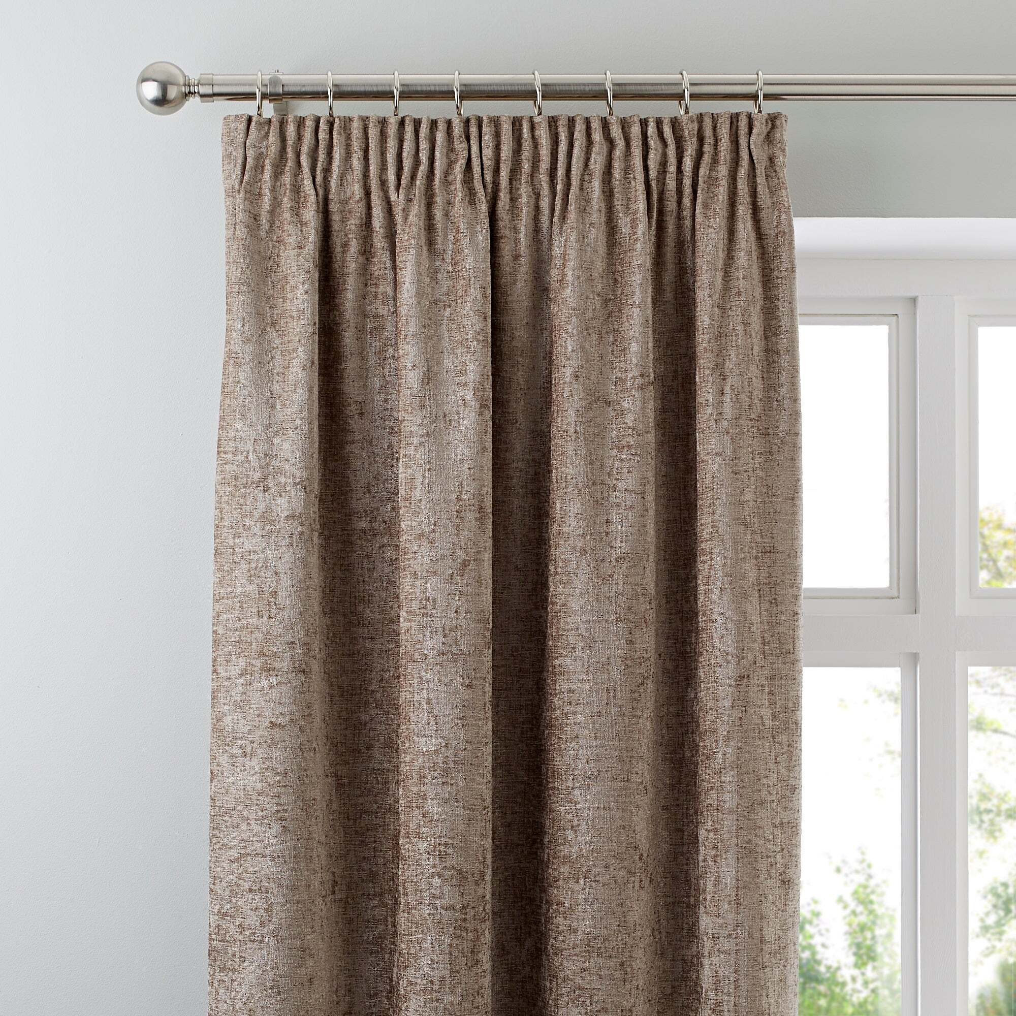 Chenille Taupe Pencil Pleat Curtains Brown