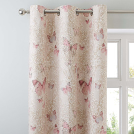Botanica Butterfly Blush Thermal Eyelet Curtains Pink and White
