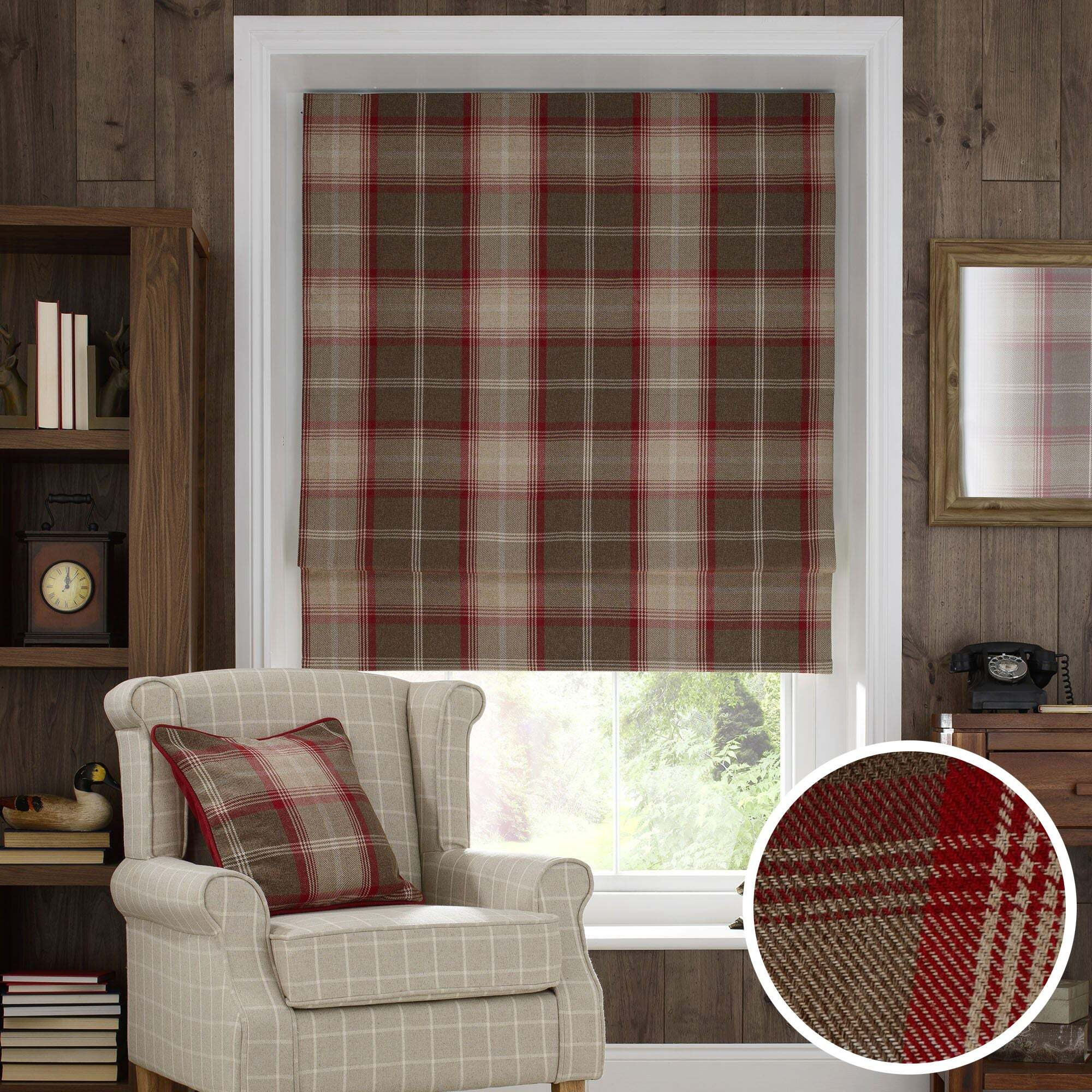 Highland Check Red Blackout Roman Blind Red/Brown