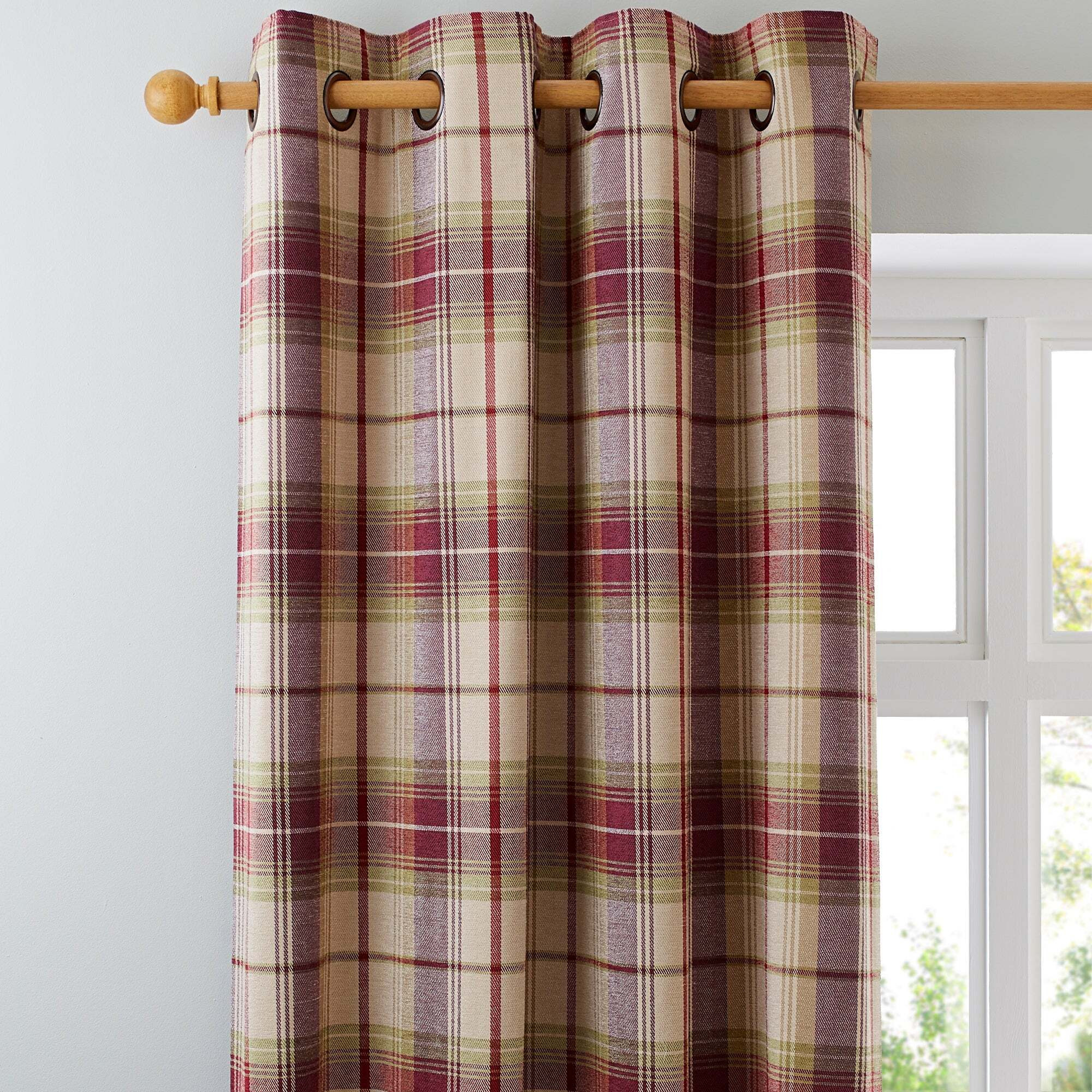 Dorma Bloomsbury Check Plum Eyelet Curtains Cream and Purple