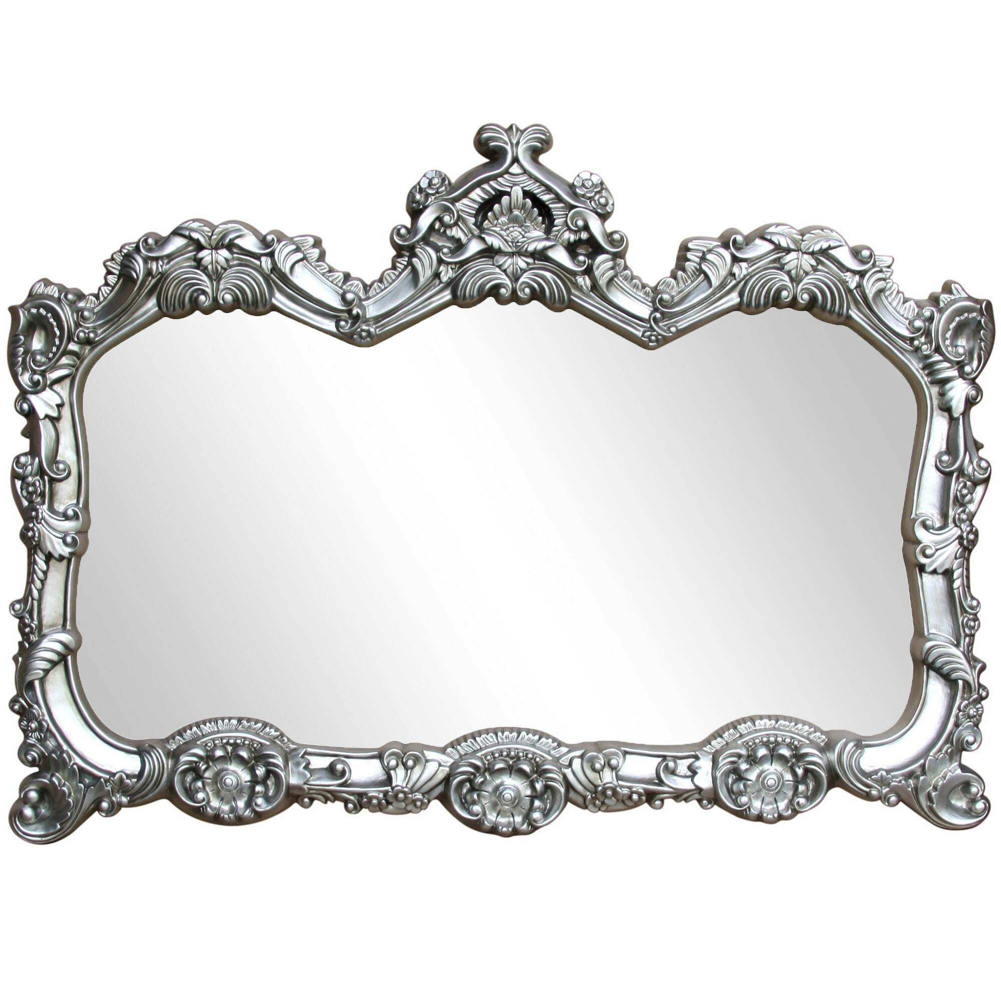 Ormolu Ornate Wall Mirror, Silver 85x117cm Silver