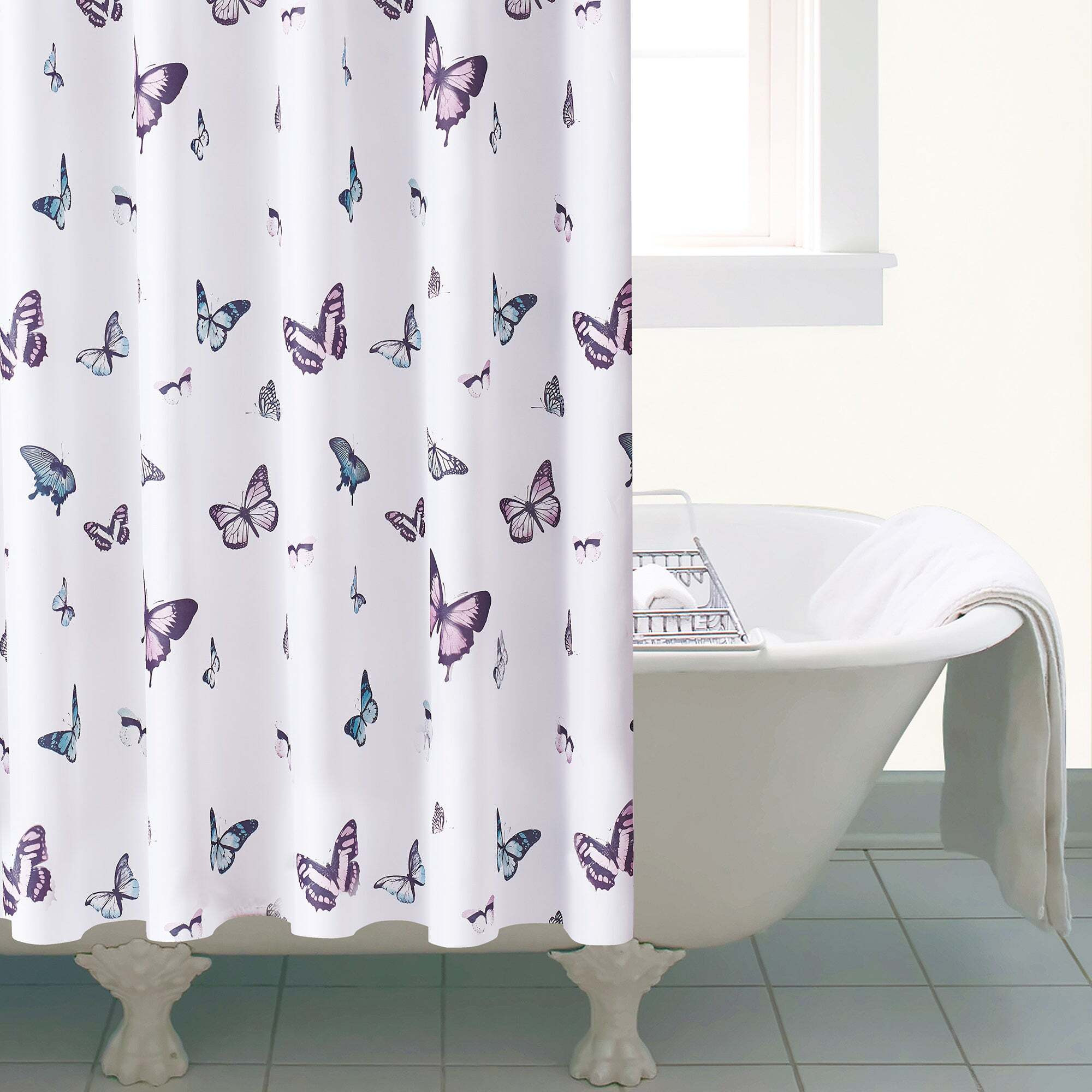 Butterfly Shower Curtain White / Purple