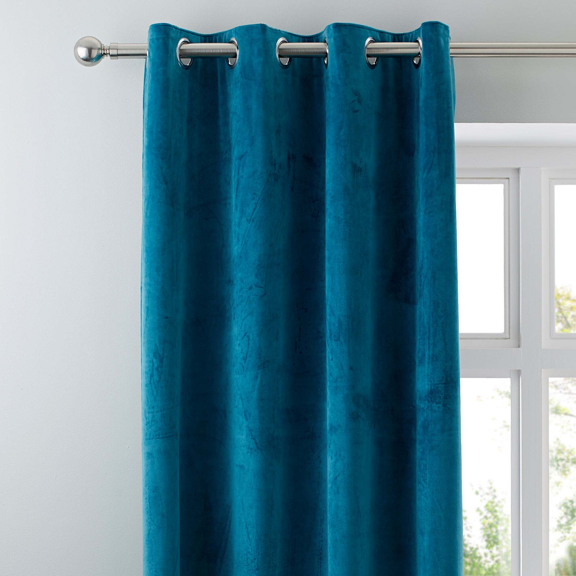 Ashford Teal Velour Eyelet Curtains Blue