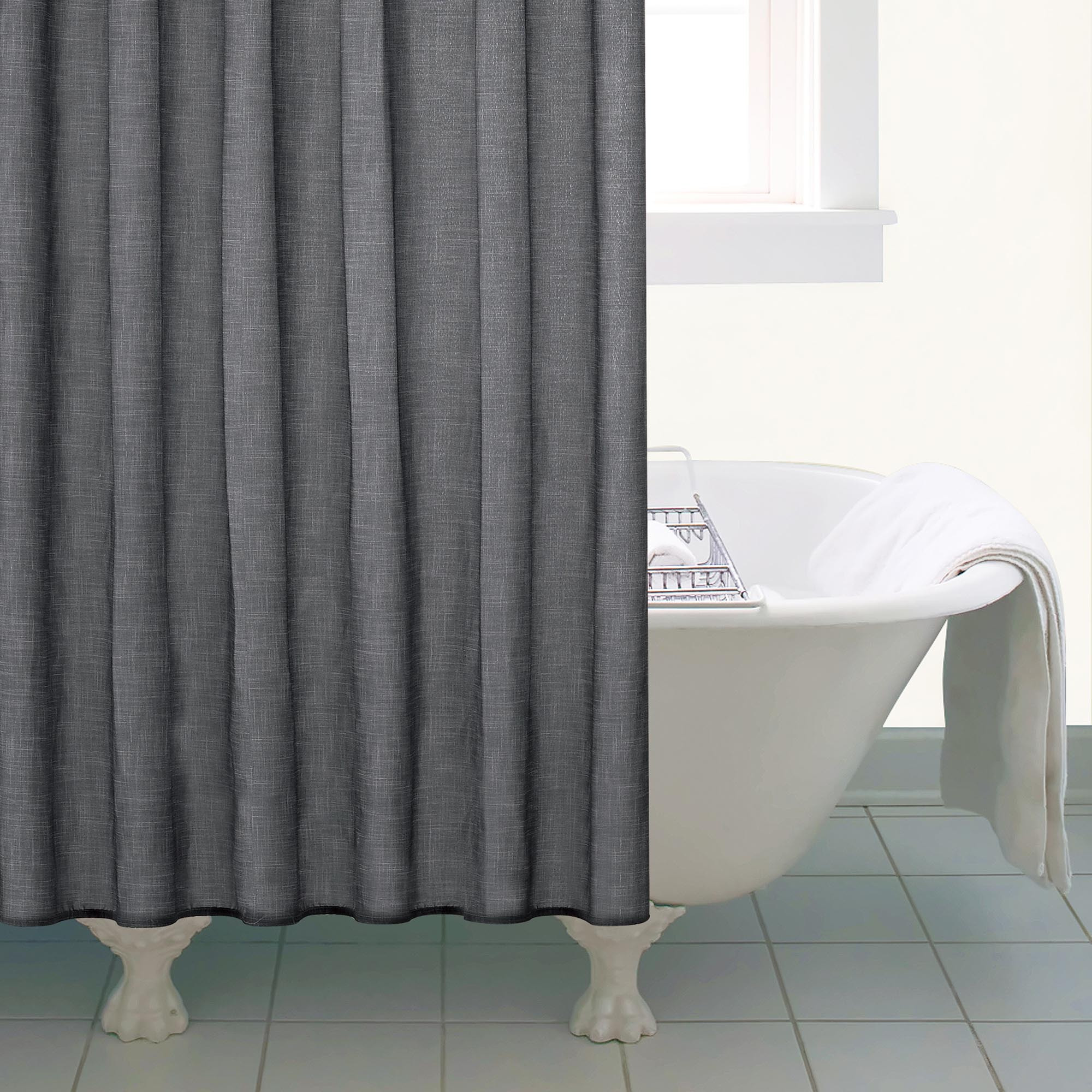 Grey Slub Print Shower Curtain Grey