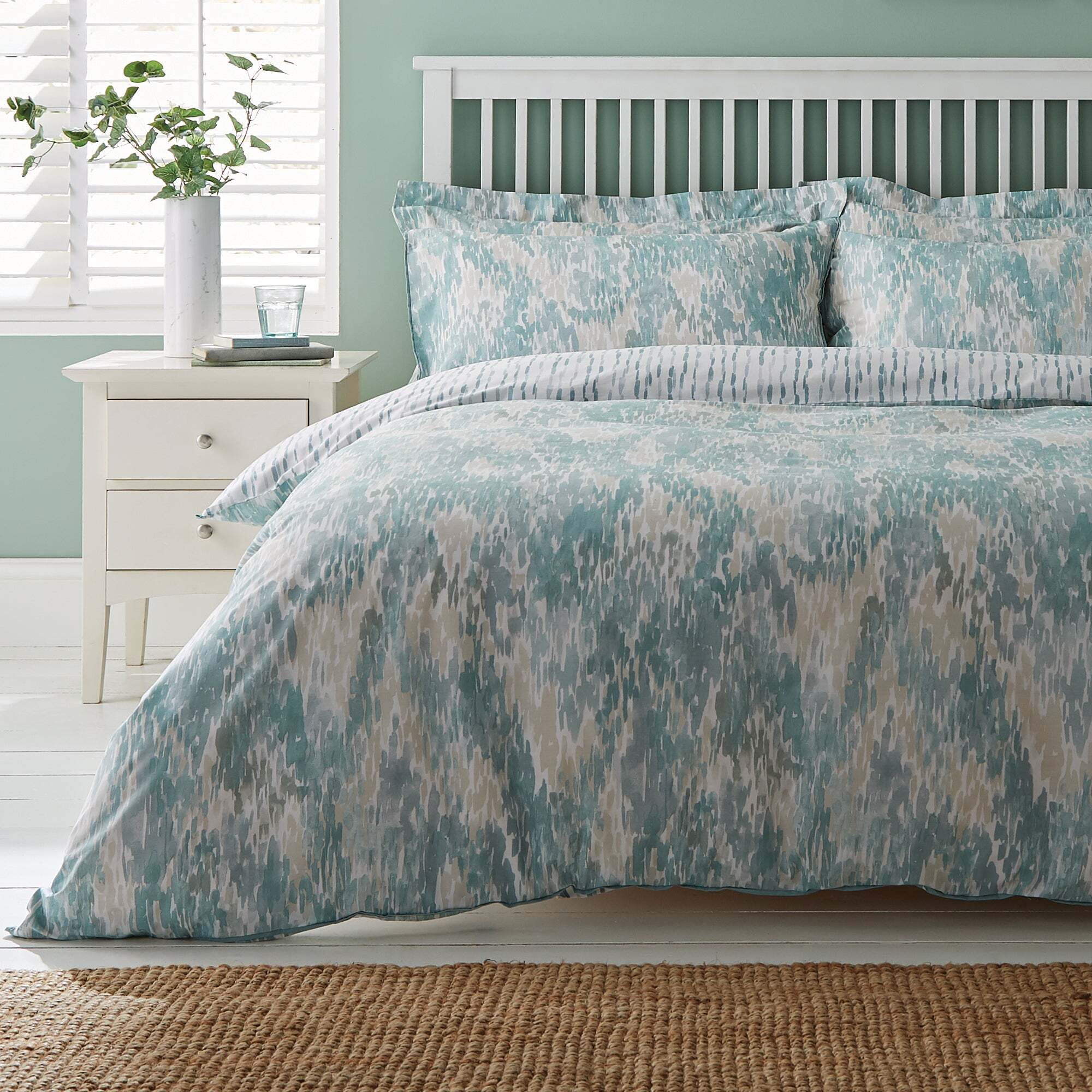 Waves Teal Reversible Duvet Cover and Pillowcase Set Teal Blue