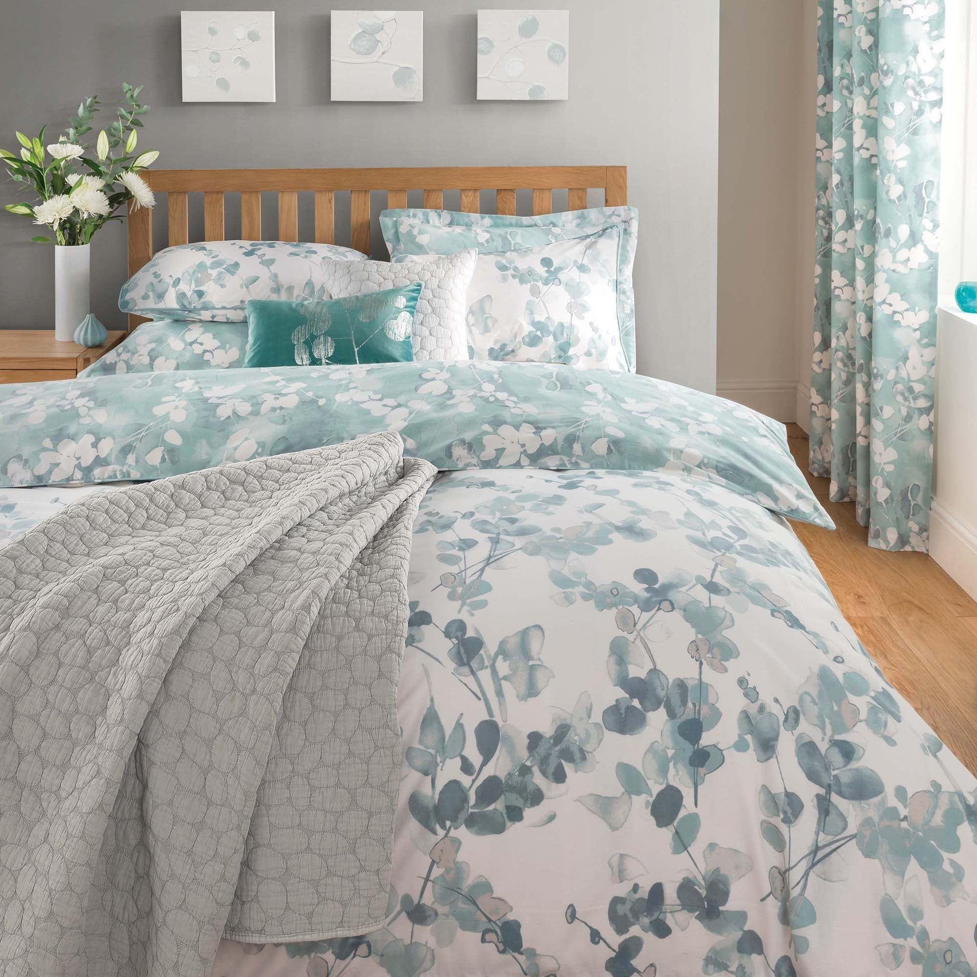 Honesty Teal Reversible Duvet Cover and Pillowcase Set Teal Blue