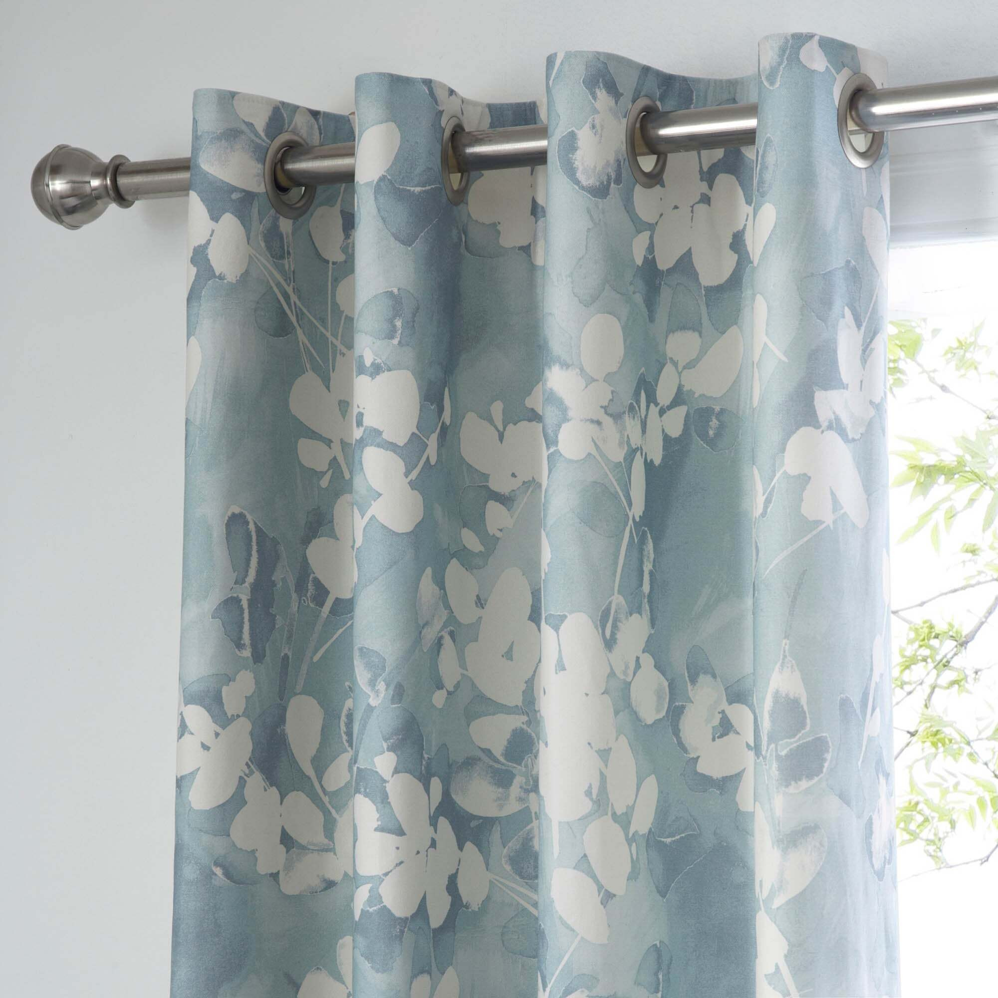 Honesty Teal Thermal Eyelet Curtains Blue/White