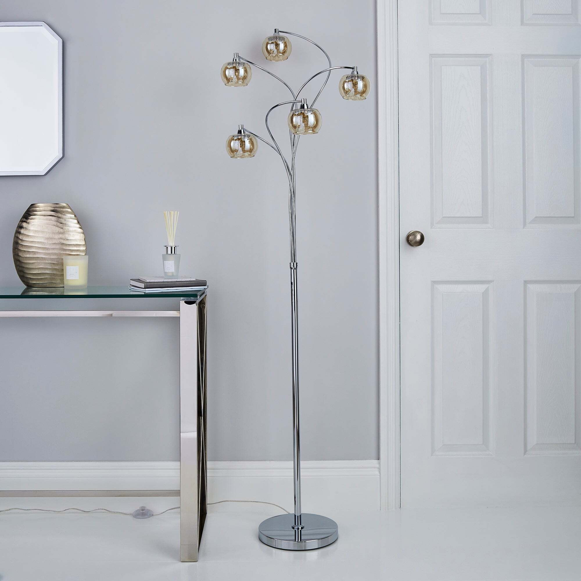 Seychelles 5 Light Champagne Glass Floor Lamp Chrome