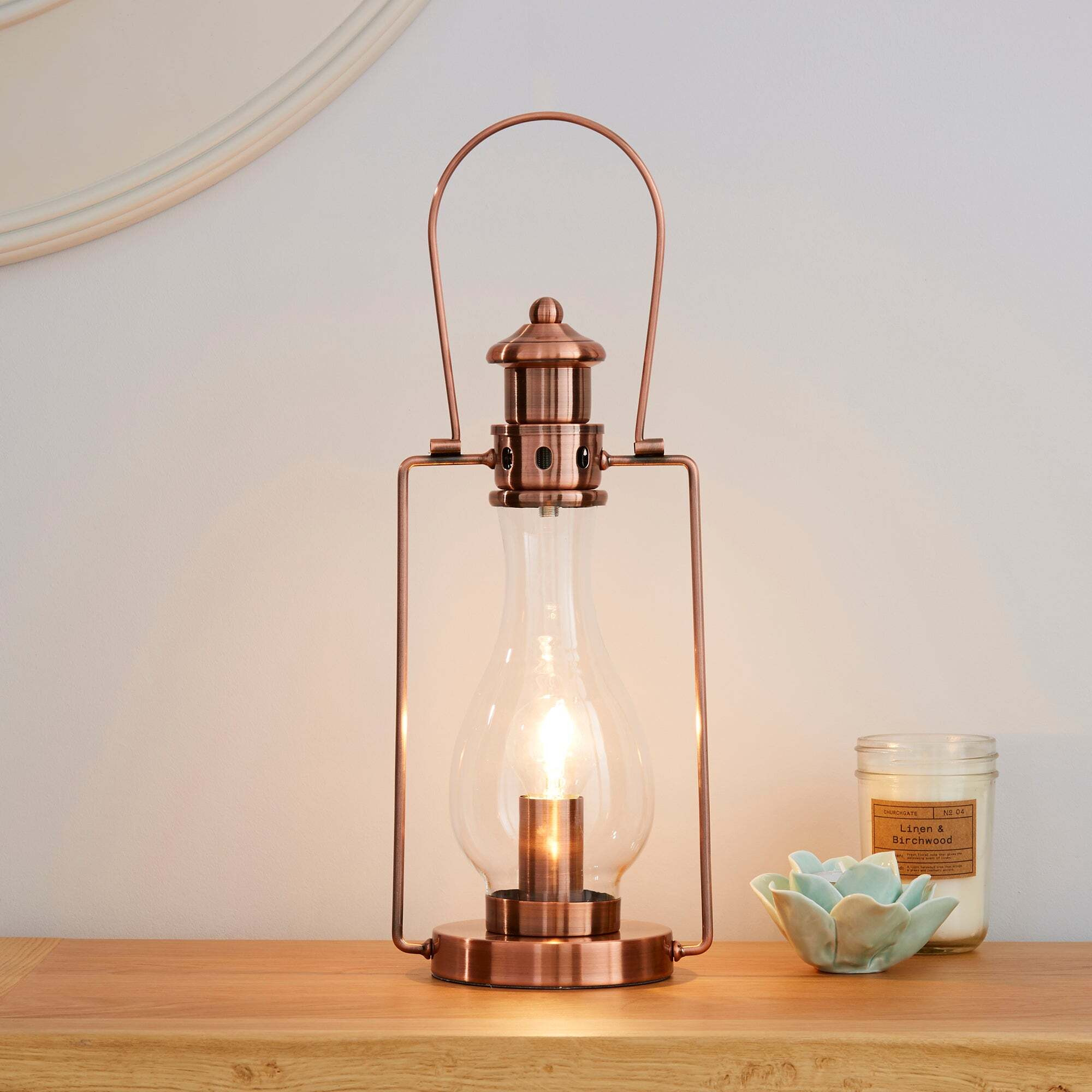 Horse Lantern Copper Table Lamp Copper