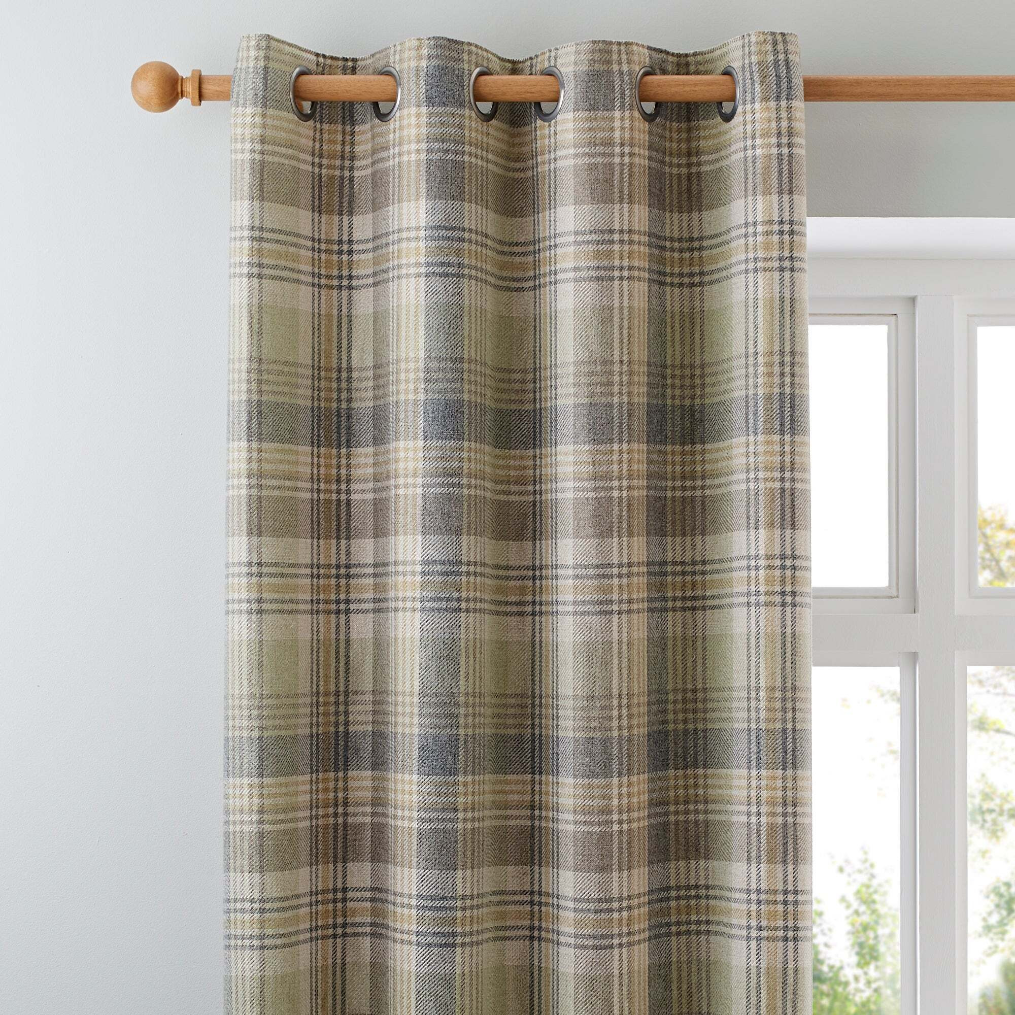 Finley Check Green Eyelet Curtains Green