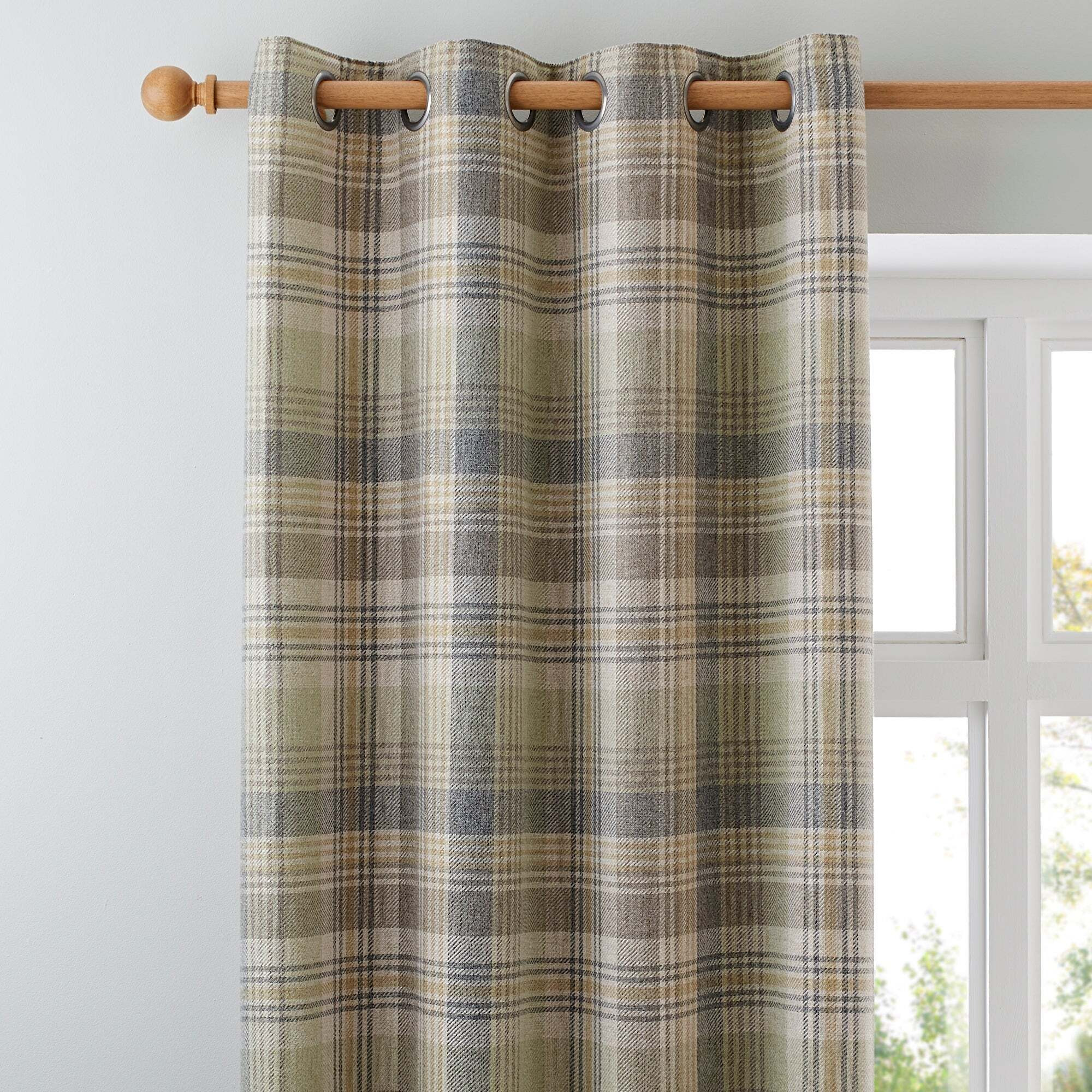 Finley Check Green Eyelet Curtains Green