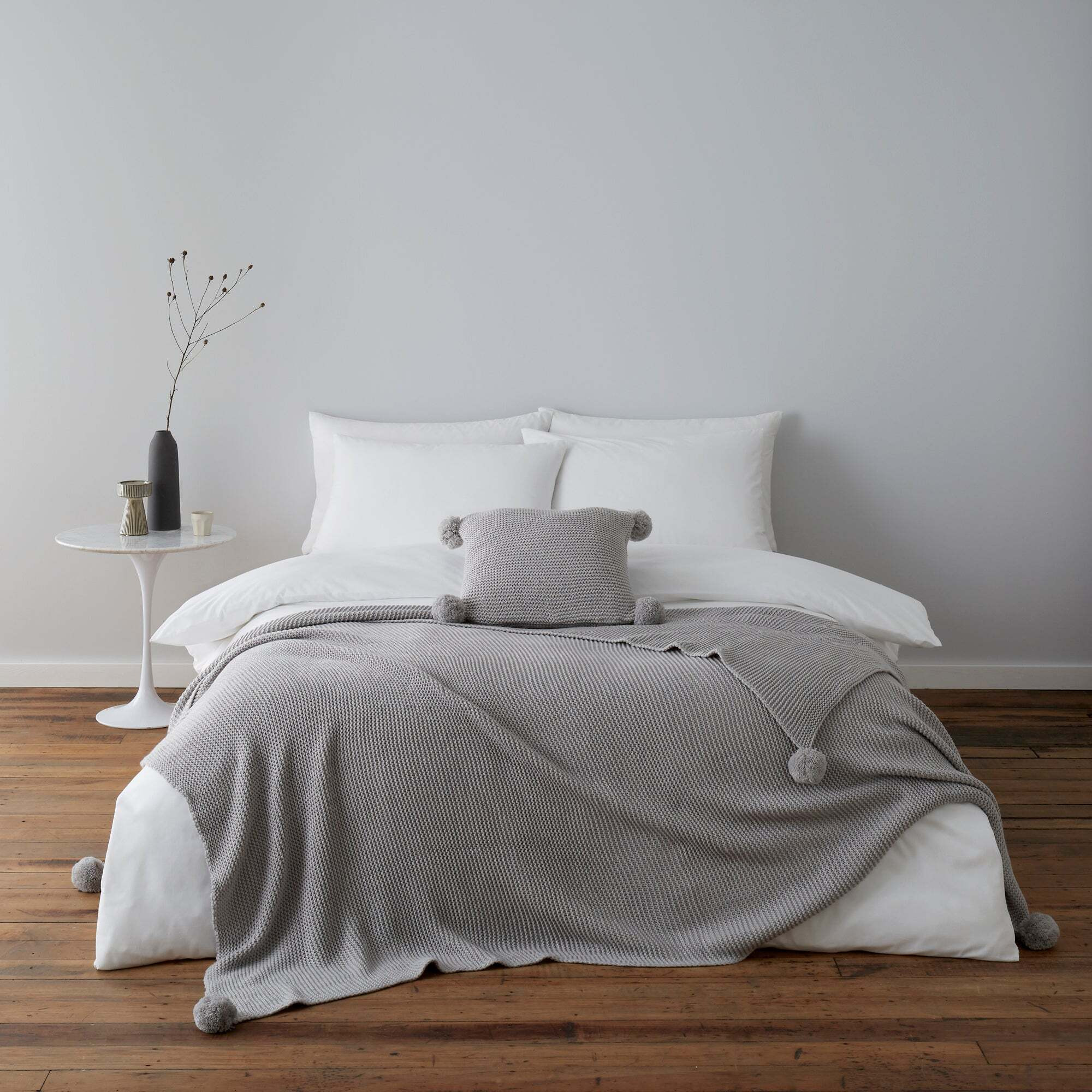Pom Pom Grey Knit Cushion Grey