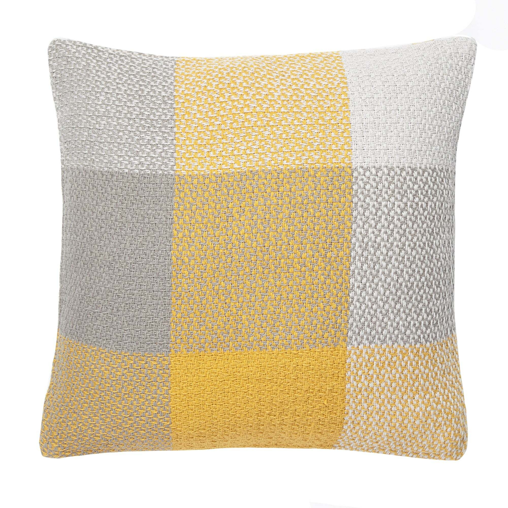 Woven Check Cushion Cover Ochre Yellow and Grey by Dunelm