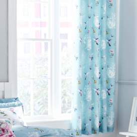 Heavenly Hummingbird Duck Egg Blackout Eyelet Curtains Blue, Pink and White